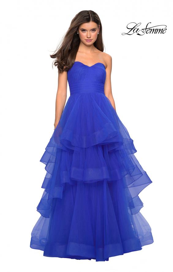 Picture of: Layered Tulle Strapless Prom Gown with Ruching in Royal Blue, Style: 27624, Detail Picture 2