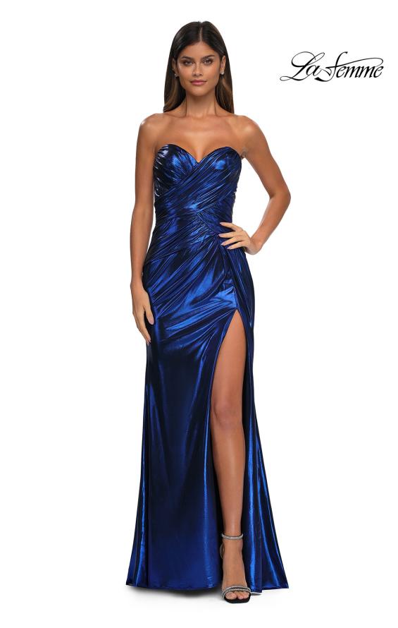 Picture of: Metallic Jersey Dress with Ruching and Sweetheart Top in Royal Blue, Style: 32375, Detail Picture 2