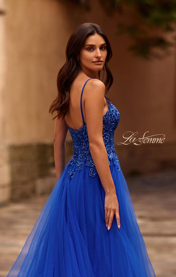 Picture of: Lace and Tulle A-line Prom Dress with High Slit in Royal Blue, Style 32646, Detail Picture 2