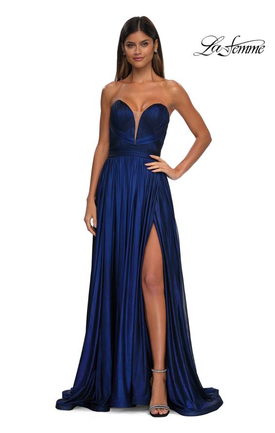 Picture of: Flowy Metallic Net Jersey Prom Dress with Intricate Ruched Bodice in Royal Blue, Style: 32899, Detail Picture 3