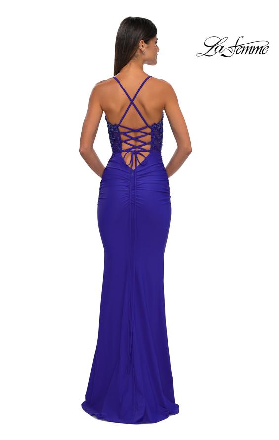 Picture of: Lovely Ruched Jersey Dress with Sequin Lace Beaded Bodice in Royal Blue, Style: 32920, Detail Picture 3