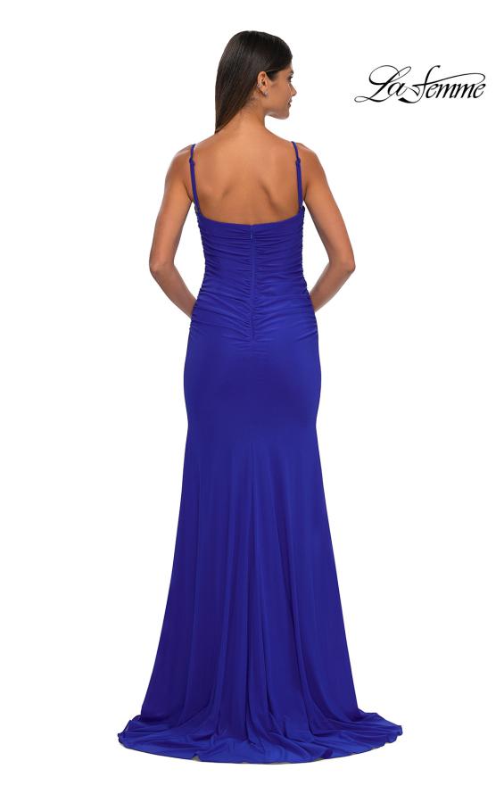 Picture of: Net Jersey Simple Prom Dress with Ruching and Corset Top in Royal Blue, Style: 32925, Detail Picture 3