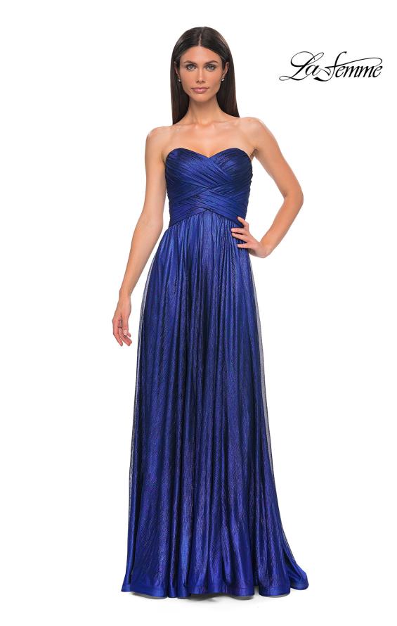 Picture of: Textured Chiffon Flowy Strapless Evening Dress in Royal Blue, Style 32382, Detail Picture 4