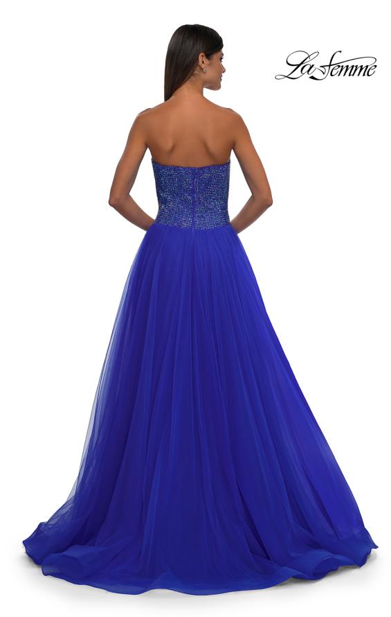 Picture of: Strapless A-line Dress with Full Rhinestone Top in Royal Blue, Style: 32690, Detail Picture 4