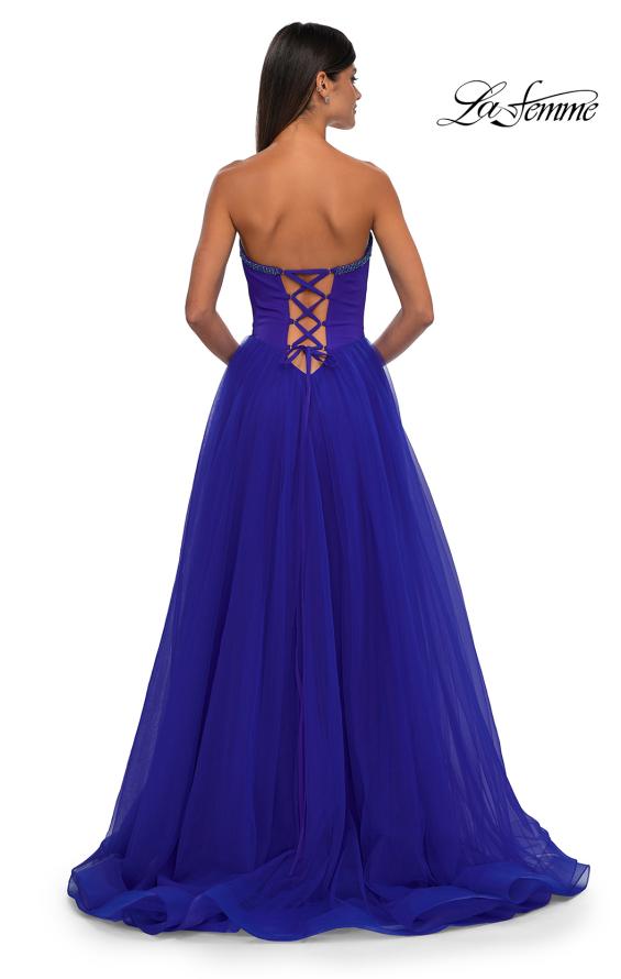 Picture of: A-line Tulle Dress with Satin Top and Rhinestone Neckline in Royal Blue, Style: 32731, Detail Picture 4