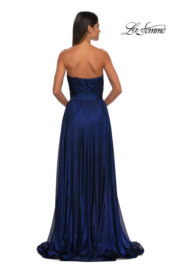 Picture of: Flowy Metallic Net Jersey Prom Dress with Intricate Ruched Bodice in Royal Blue, Style: 32899, Detail Picture 4