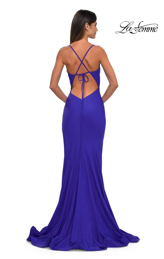 Picture of: Fitted Jersey Prom Dress with High Side Slit in Royal Blue, Style: 33080, Detail Picture 4