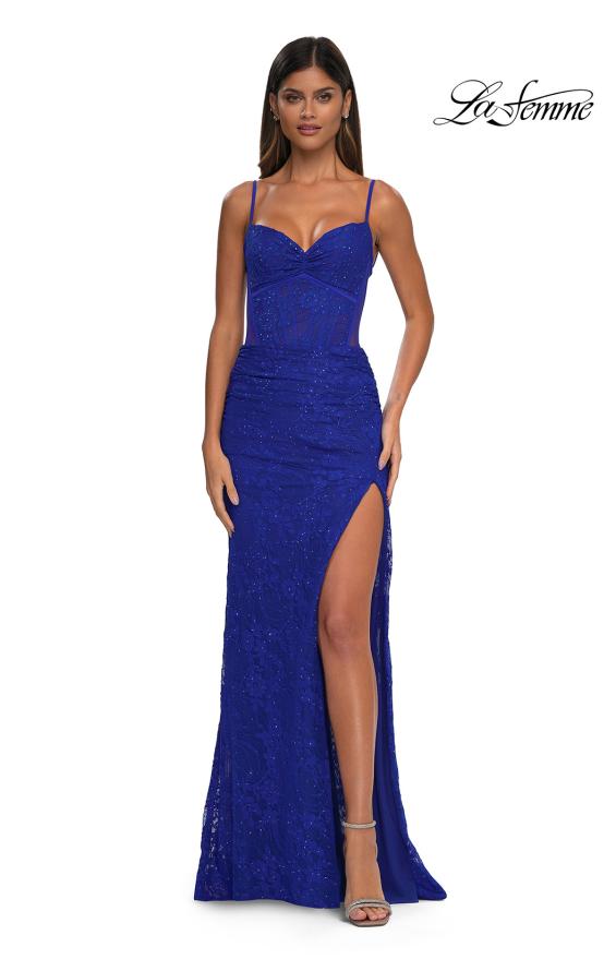 Picture of: Stretch Lace Prom Dress with Illusion Back and Sides in Royal Blue, Style: 32529, Detail Picture 5