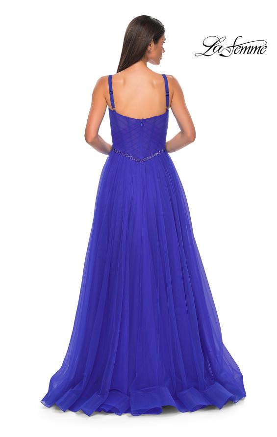 Picture of: A-line Prom Dress with Tulle Skirt and Rhinestone Belt in Royal Blue, Style 32656, Detail Picture 5