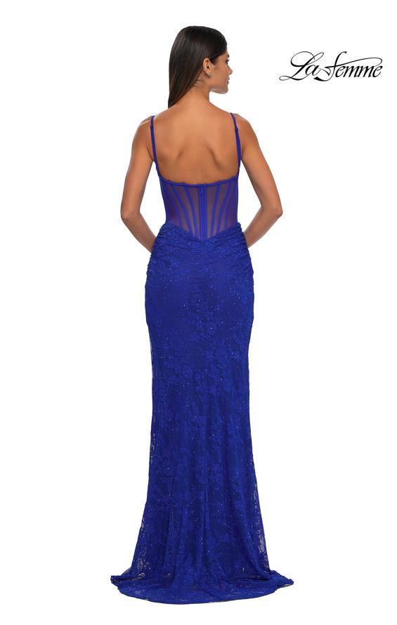 Picture of: Stretch Lace Prom Dress with Illusion Back and Sides in Royal Blue, Style: 32529, Detail Picture 6