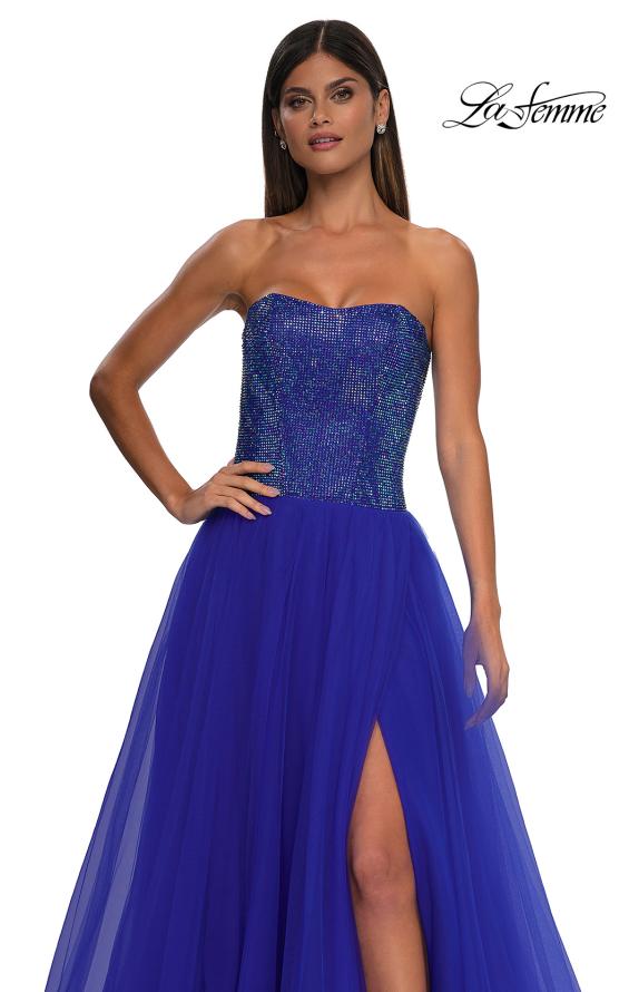 Picture of: Strapless A-line Dress with Full Rhinestone Top in Royal Blue, Style: 32690, Detail Picture 6