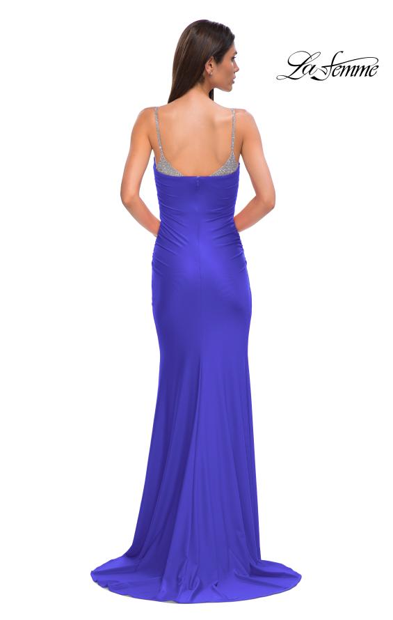 Picture of: Ruched Long Prom Dress with Rhinestone Bra Style Top in Royal Blue, Style 32939, Detail Picture 6