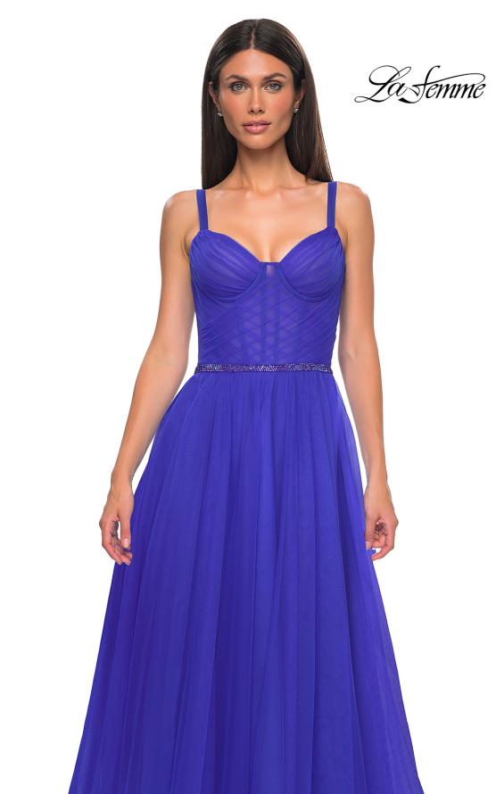 Picture of: A-line Prom Dress with Tulle Skirt and Rhinestone Belt in Royal Blue, Style 32656, Detail Picture 7