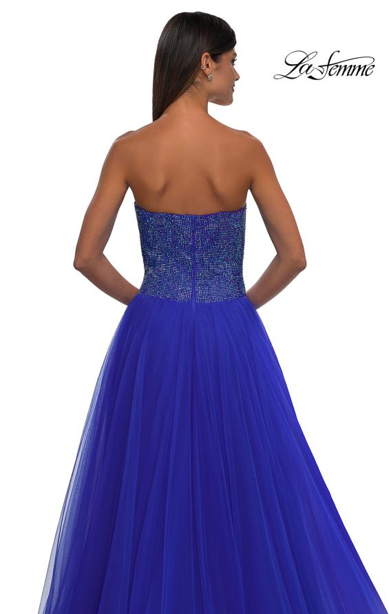 Picture of: Strapless A-line Dress with Full Rhinestone Top in Royal Blue, Style: 32690, Detail Picture 7