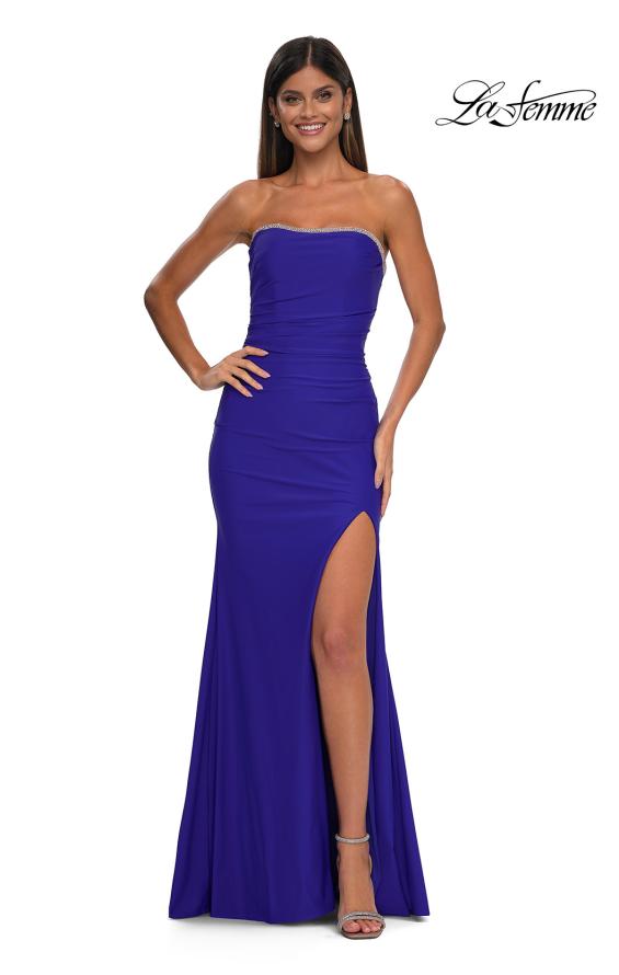 Picture of: Strapless Jersey Dress with Lace Up Back and Rhinestone Neckline in Royal Blue, Style: 32931, Detail Picture 7