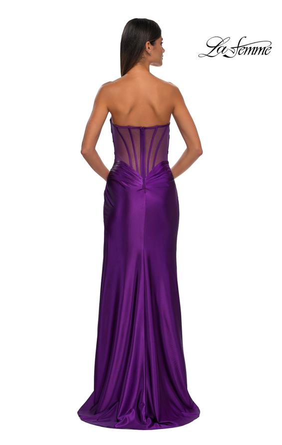 Picture of: Strapless Stretch Satin Dress with Sheer Corset Back in Royal Purple, Style: 32649, Detail Picture 15