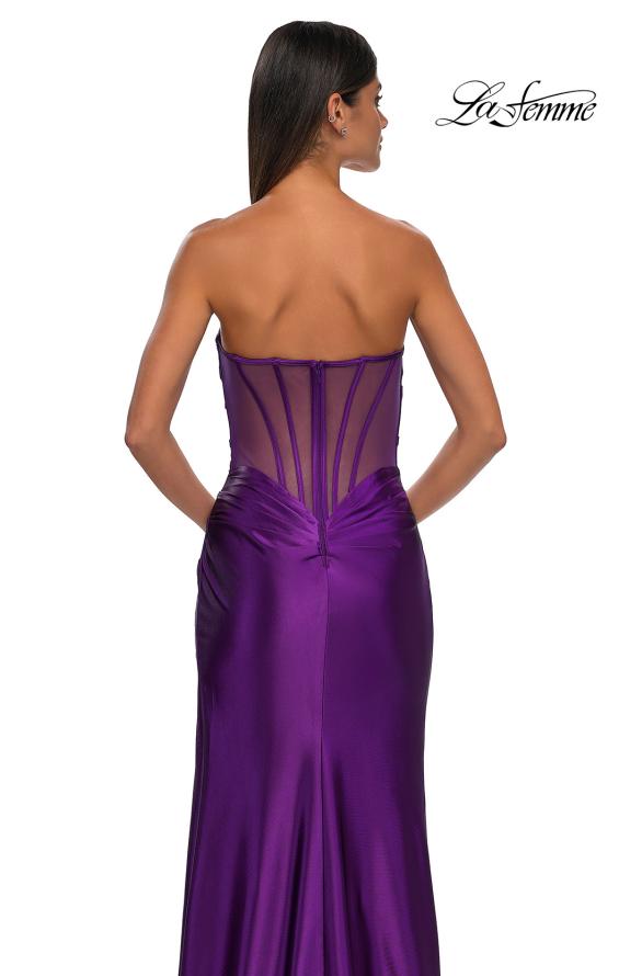 Picture of: Strapless Stretch Satin Dress with Sheer Corset Back in Royal Purple, Style: 32649, Detail Picture 16