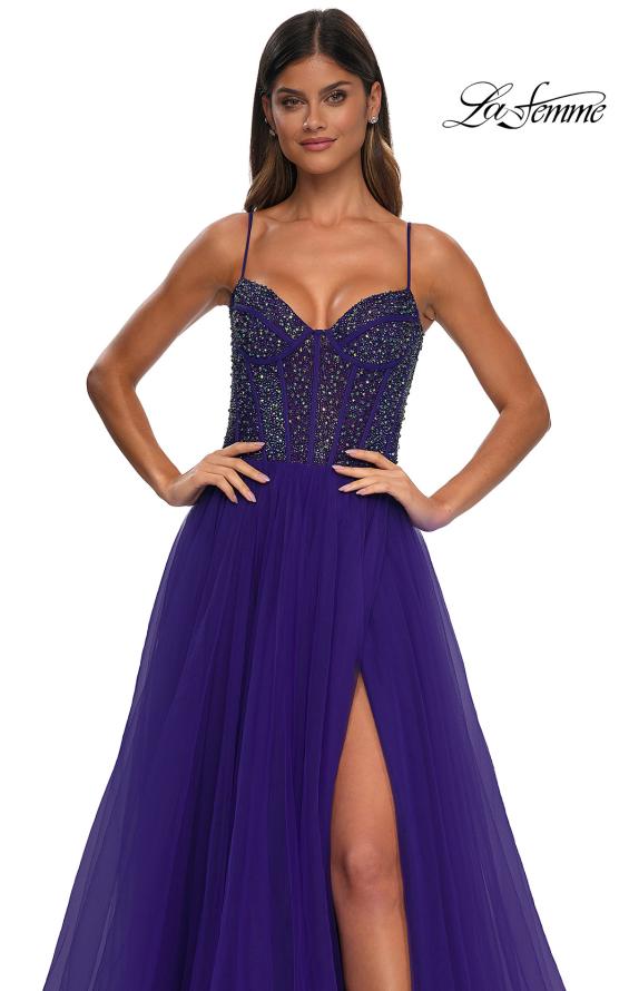 Picture of: Beautiful A-line Prom Dress with Rhinestone Encrusted Corset Top in Royal Purple, Style: 32754, Detail Picture 21