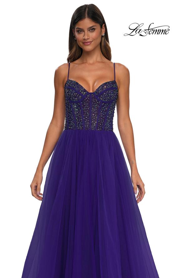 Picture of: Beautiful A-line Prom Dress with Rhinestone Encrusted Corset Top in Royal Purple, Style: 32754, Detail Picture 23