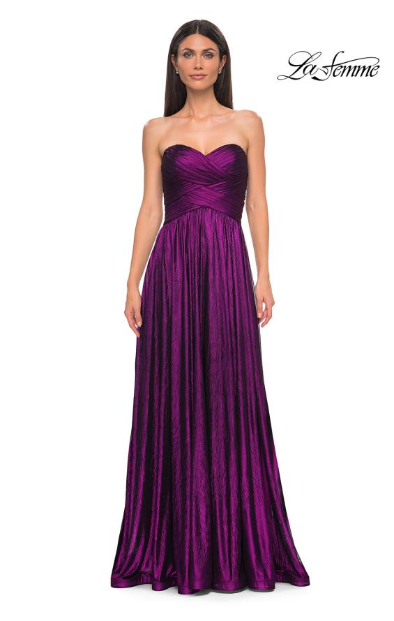 Picture of: Textured Chiffon Flowy Strapless Evening Dress in Royal Purple, Style 32382, Detail Picture 6