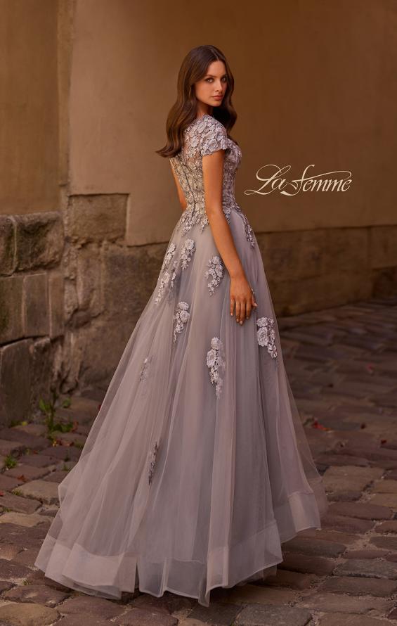 Picture of: Long Tulle Gown with Intricate Lace Detailing, Style: 26907, Back Picture