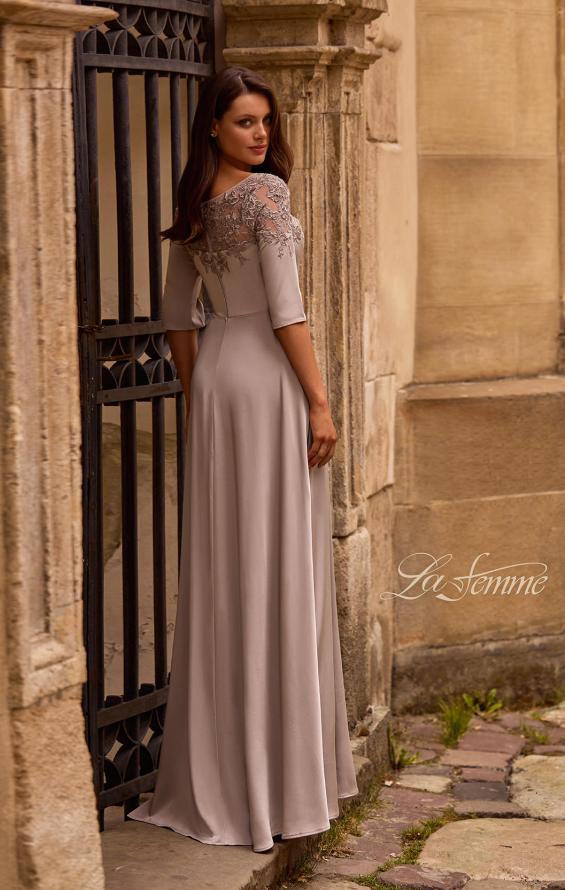 Picture of: Jersey Mother of the Bride Gown with Lace Neckline, Style: 29227, Back Picture