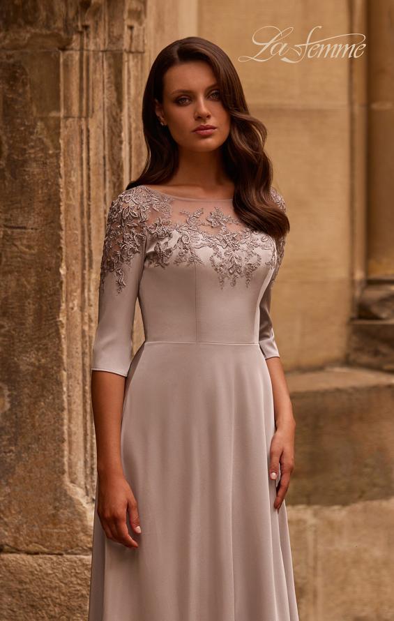 Picture of: Jersey Mother of the Bride Gown with Lace Neckline, Style: 29227, Detail Picture 1