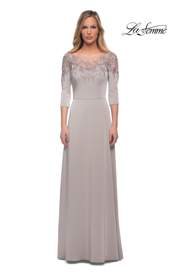 Picture of: Jersey Mother of the Bride Gown with Lace Neckline, Style: 29227, Detail Picture 5