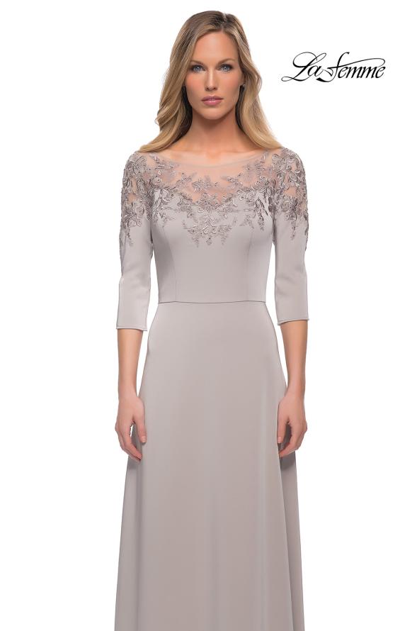 Picture of: Jersey Mother of the Bride Gown with Lace Neckline, Style: 29227, Detail Picture 7