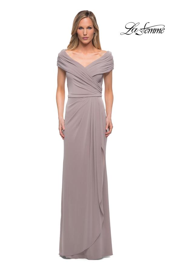 Picture of: Ruched Jersey Long Gown with V Neckline, Style: 26519, Detail Picture 13