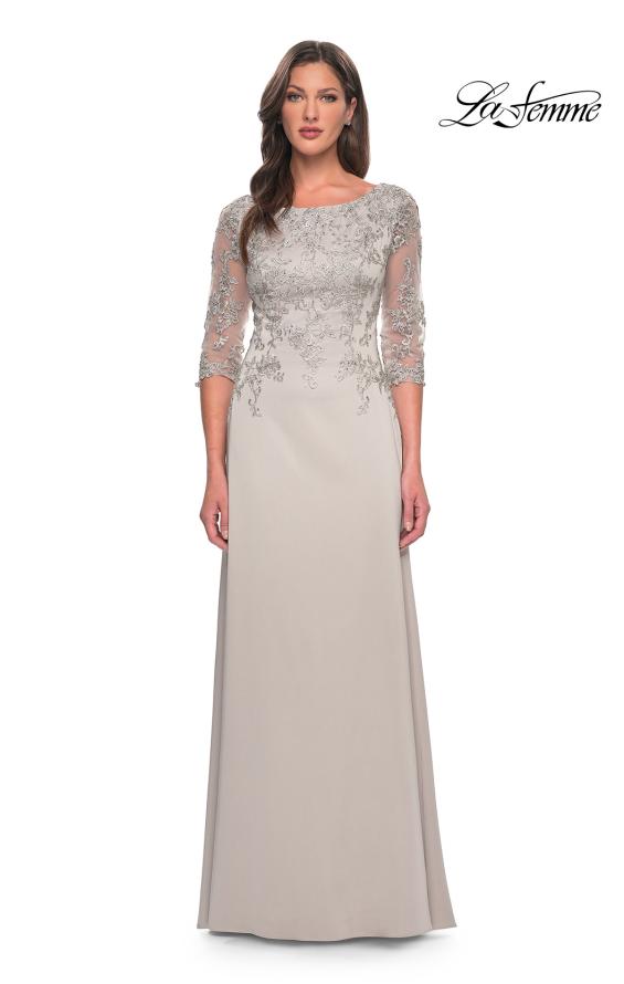 Picture of: Jersey Gown with Boat Neckline and Lace Detailing, Style: 29251, Detail Picture 3