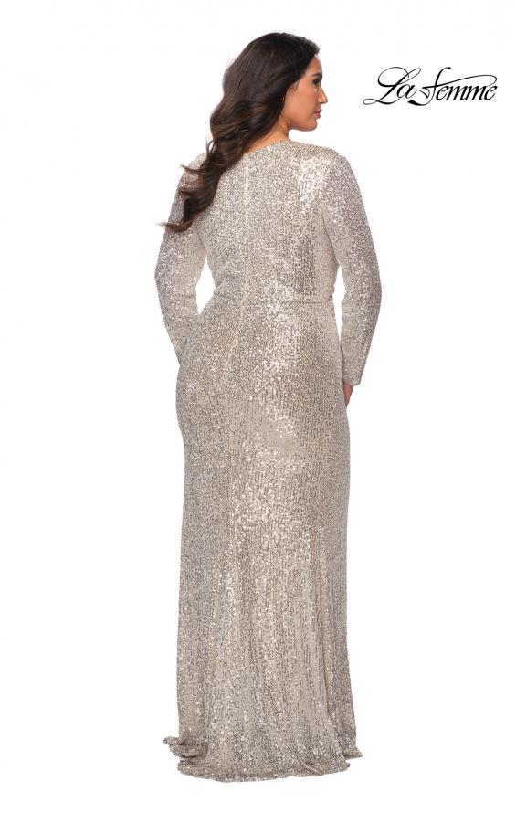 Picture of: Long Sleeve Sequin Plus Size Prom Dress with Slit in Silver, Style: 28880, Back Picture