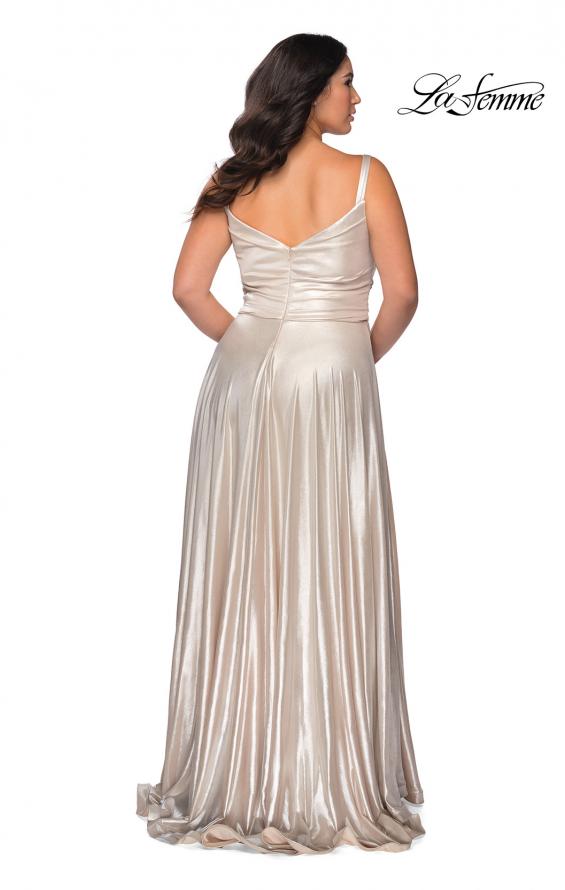 Picture of: Metallic Grecian Long Plus Size Prom Dress in Silver, Style: 28989, Back Picture