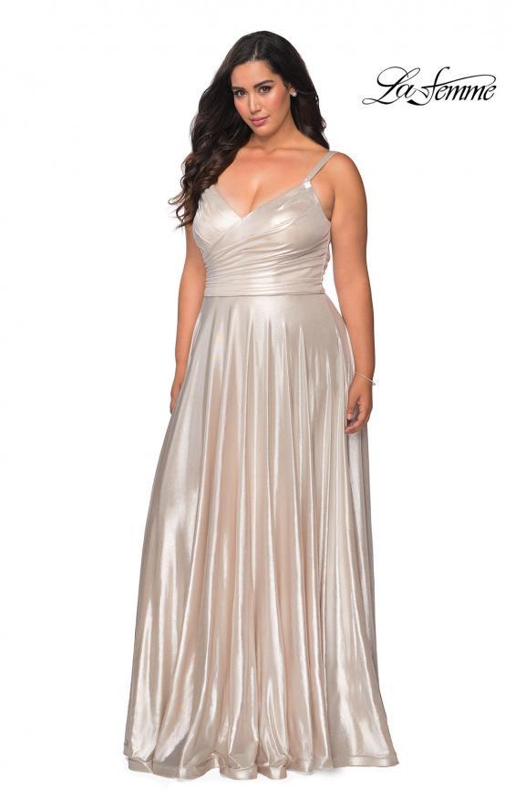 Picture of: Metallic Grecian Long Plus Size Prom Dress in Silver, Style: 28989, Detail Picture 2