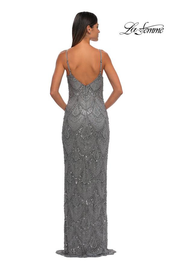 Picture of: Beautifully Beaded Long Evening Dress with V Neckline in Silver, Style: 32928, Detail Picture 8