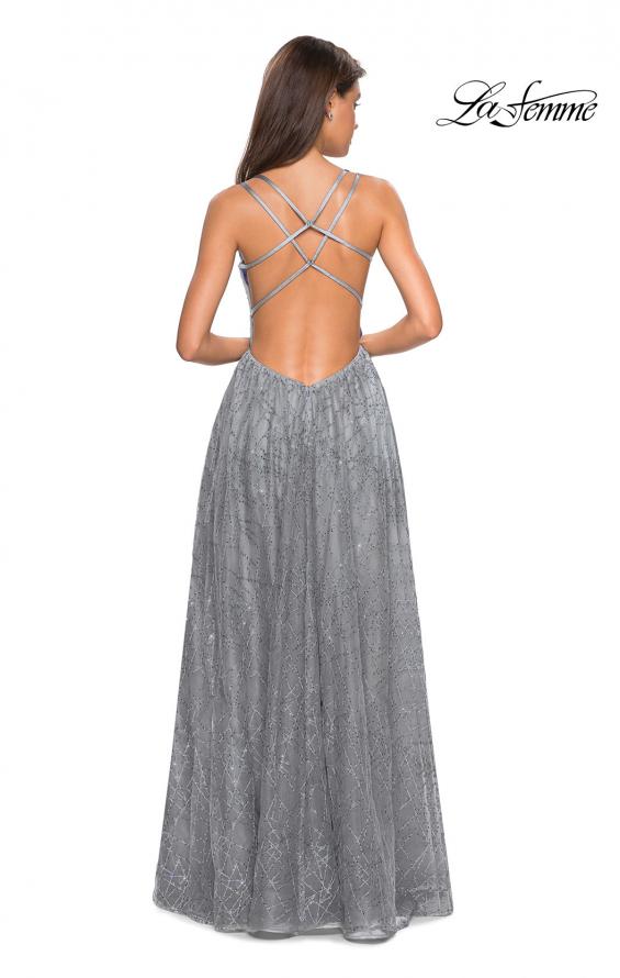 Picture of: Printed Sequin Dress with High Slit and Open Back in Silver, Style: 27715, Back Picture