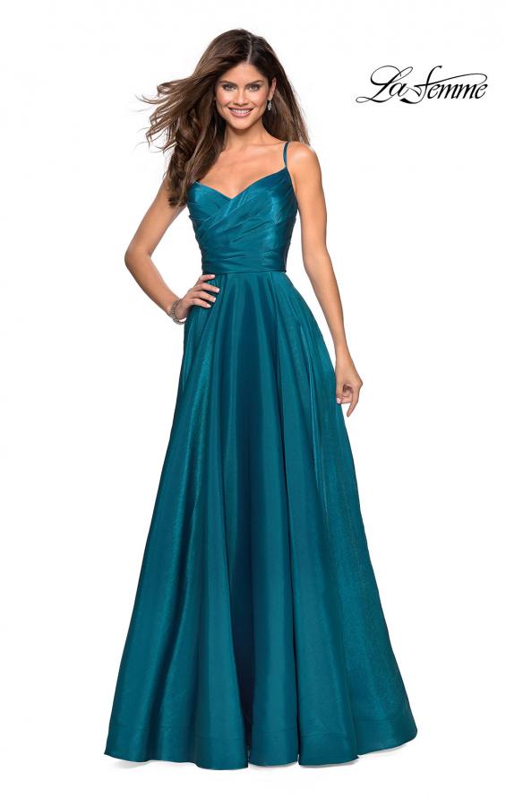 Picture of: Long Satin Simple Prom Dress with Empire Waist in Teal, Style: 27226, Main Picture