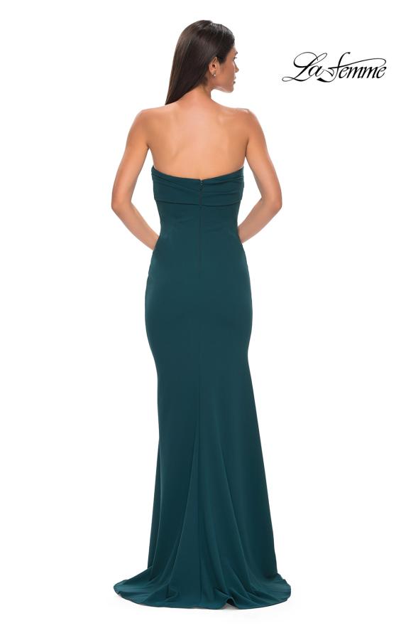 Picture of: Simple Strapless Jersey Dress with Criss Cross Bodice in Teal , Style 32863, Detail Picture 8