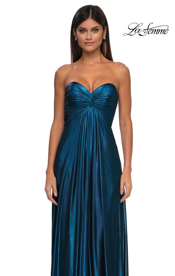 Picture of: Strapless Metallic Prom Dress with Knot Detail in Teal , Style: 33047, Detail Picture 11