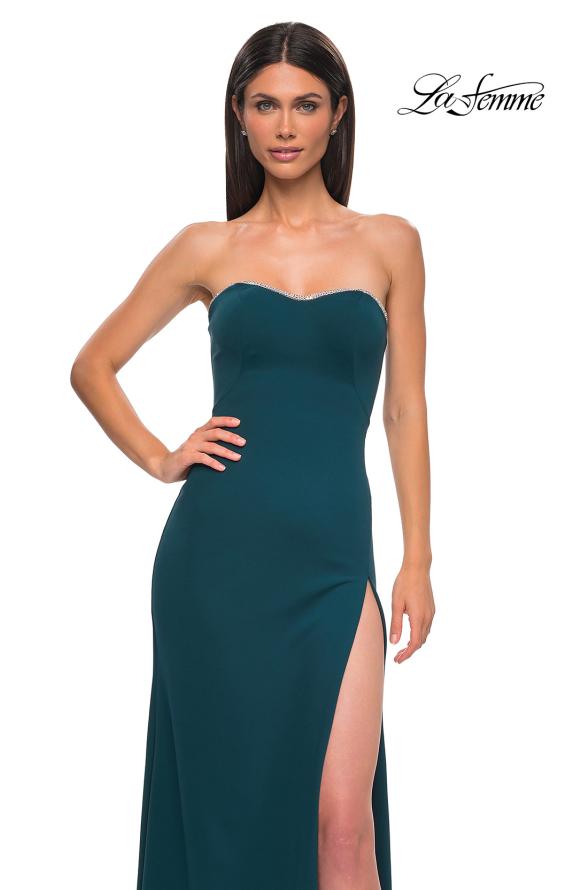 Picture of: Jersey Strapless Dress with Sweetheart Rhinestone Lined Neckline in Teal , Style 32829, Detail Picture 18