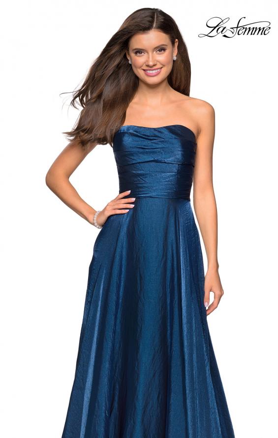 Picture of: Strapless Satin Gown with Ruching and Pockets in Teal, Style: 27130, Detail Picture 4