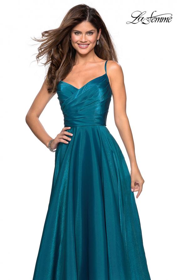 Picture of: Long Satin Simple Prom Dress with Empire Waist in Teal, Style: 27226, Detail Picture 4