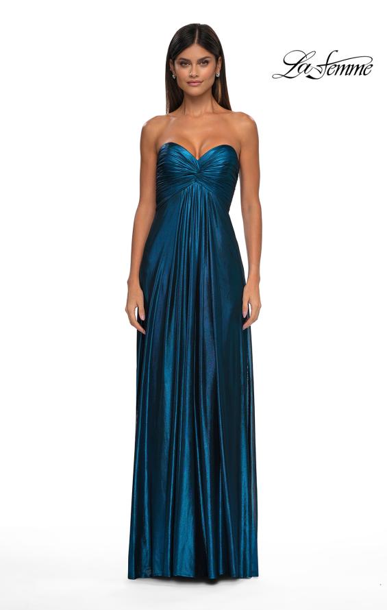 Picture of: Strapless Metallic Prom Dress with Knot Detail in Teal , Style: 33047, Detail Picture 5