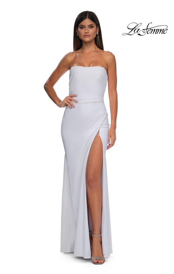 Picture of: Strapless Evening Dress with Beading Detail on Slit and Neckline in White , Style: 32360, Detail Picture 9