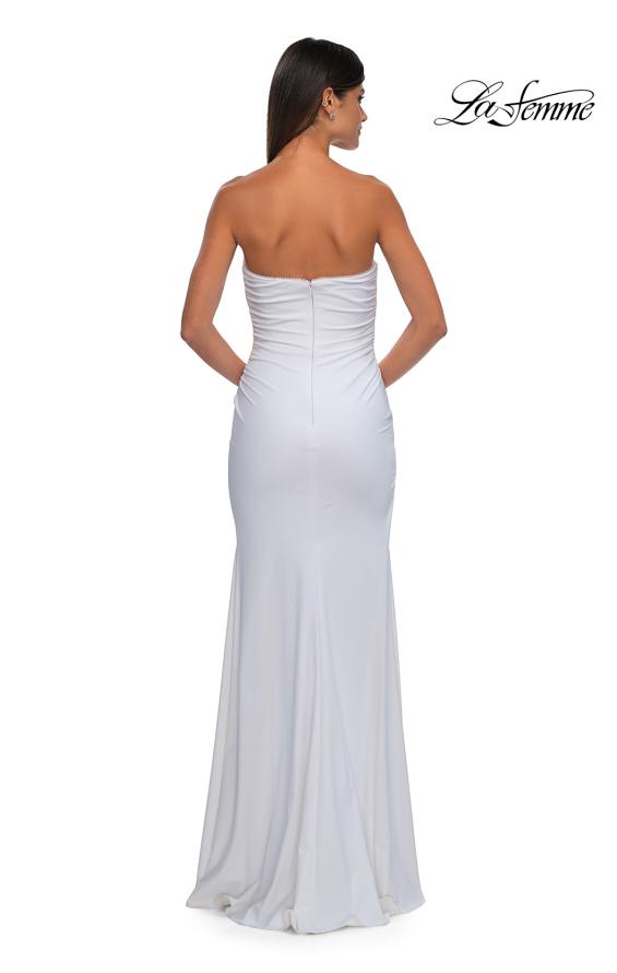 Picture of: Strapless Evening Dress with Beading Detail on Slit and Neckline in White , Style: 32360, Detail Picture 10