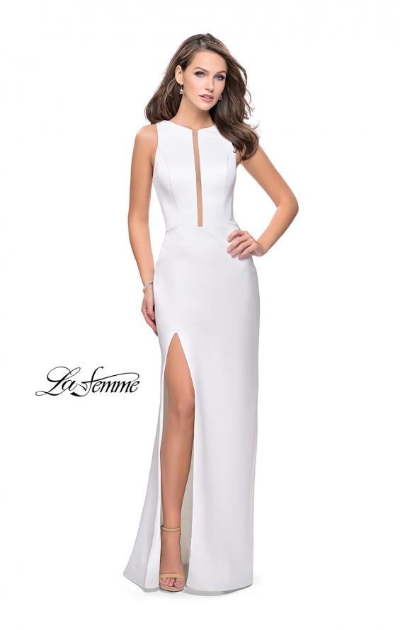 Picture of: Long Satin prom Dress with Plunging Neckline and Slit in White, Style: 26235, Detail Picture 2