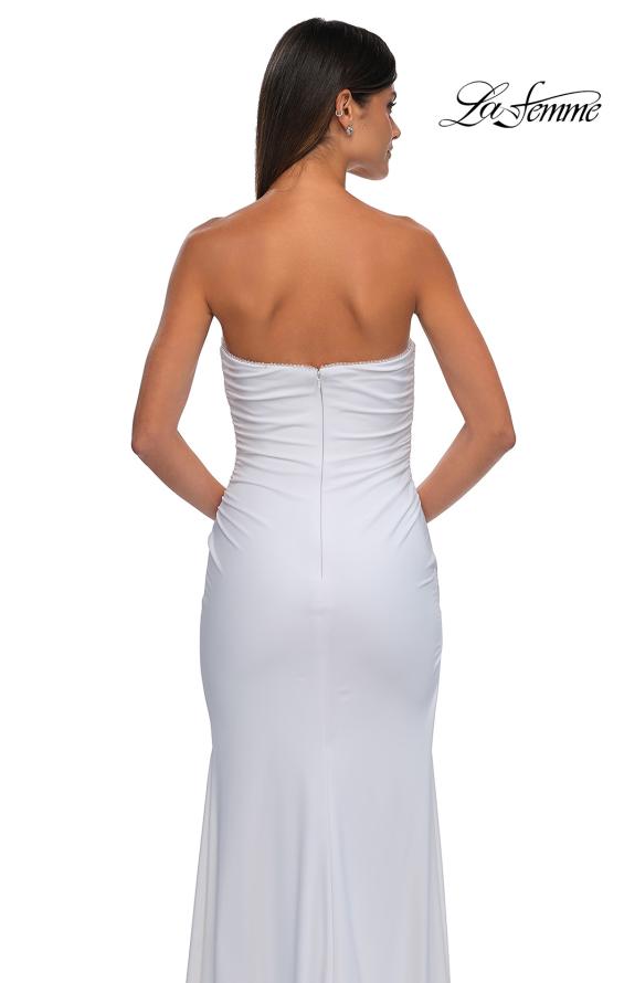 Picture of: Strapless Evening Dress with Beading Detail on Slit and Neckline in White , Style: 32360, Detail Picture 6