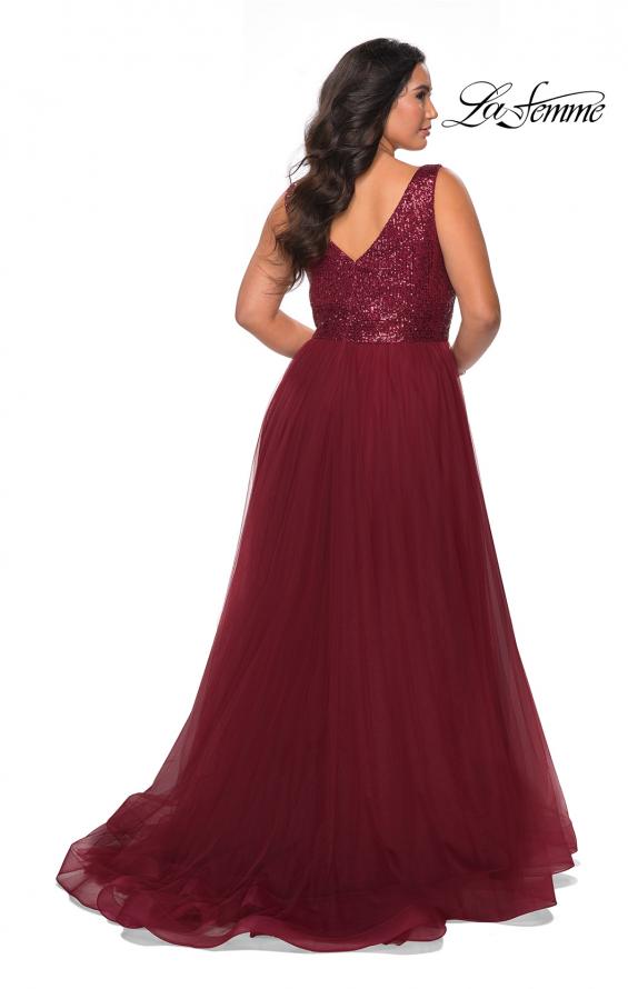 Picture of: Curvy A-line Prom Gown with Sequin Bodice and Tulle Skirt in Wine, Style: 29045, Detail Picture 3