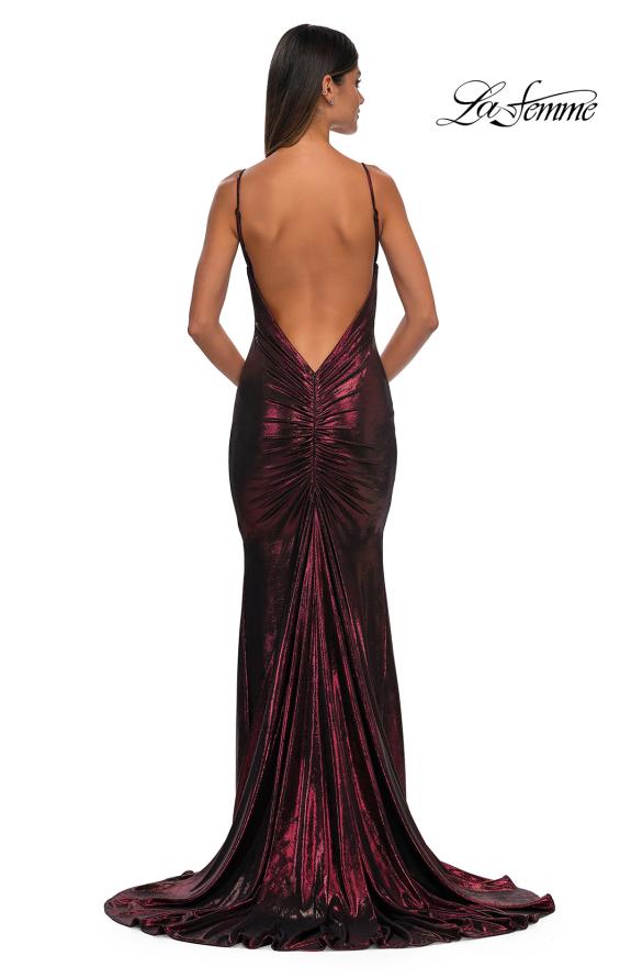 Picture of: Metallic Jersey Dress with Low Back and Ruching in Wine, Style: 32932, Detail Picture 12