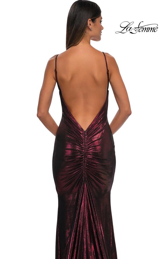 Picture of: Metallic Jersey Dress with Low Back and Ruching in Wine, Style: 32932, Detail Picture 22